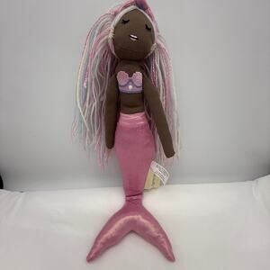 Cynthia Rowley Mermaid Doll Pink Glitter Tail Pastel Yarn Hair Plush Toy